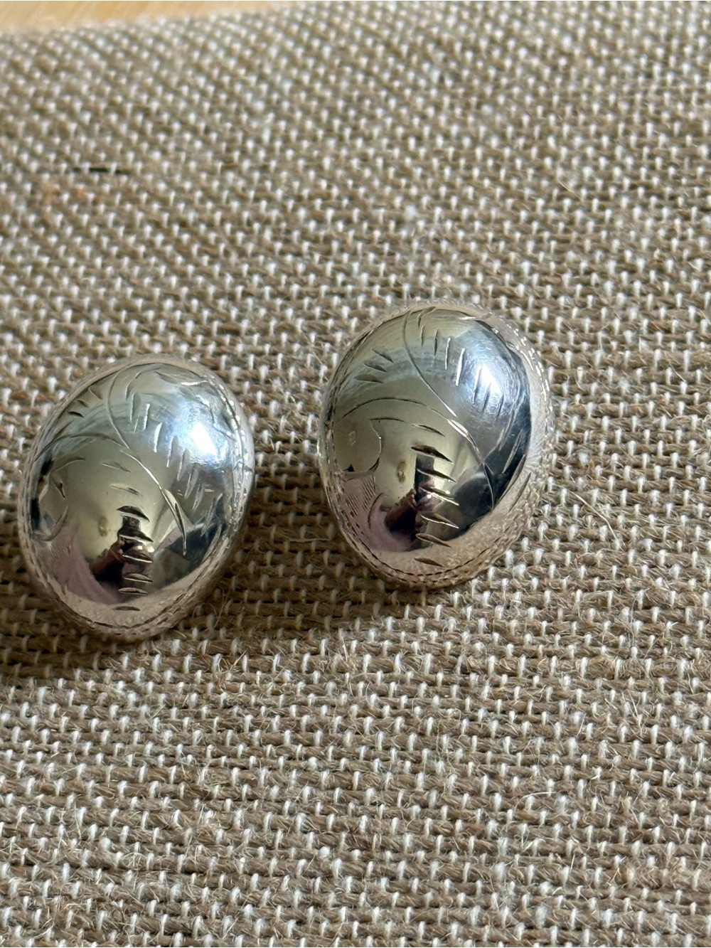Sterling Silver Engraved Dome Earrings - Silver .925
